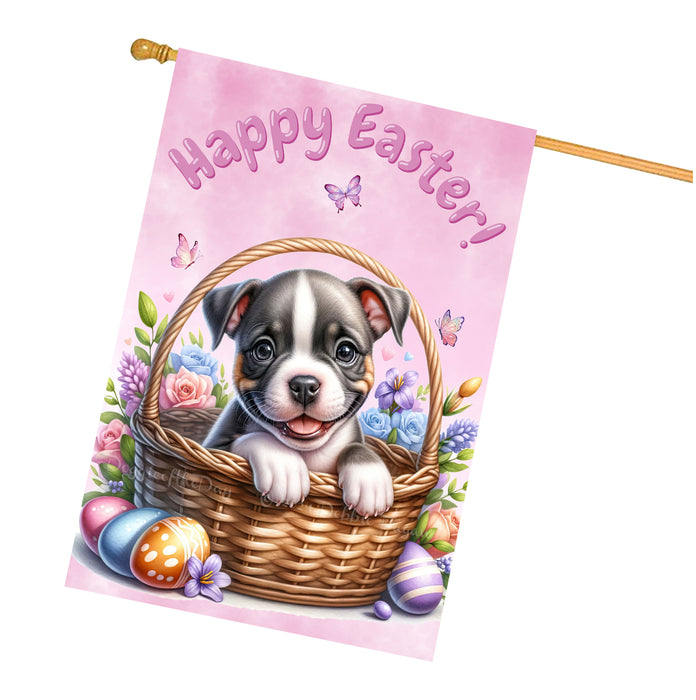 Pit Bull Easter Puppy House Flag Spring Home Yard Decor Double Sided Dog Banner 28x40 Inch Double-Sided