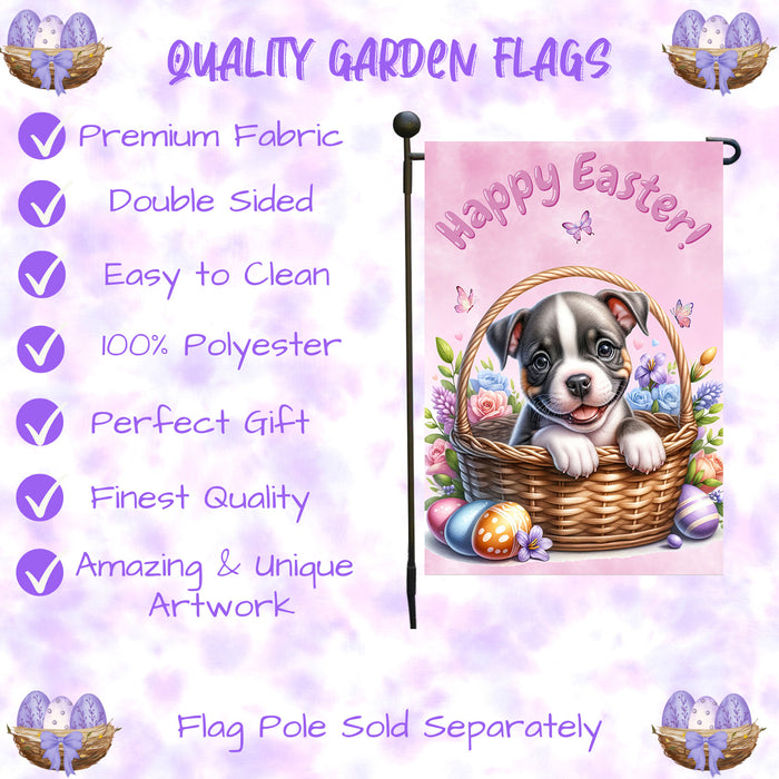 Pit Bull Dog Happy Easter Garden Flag Puppy Eggs Spring Yard Lawn Outdoor Décor 12x18 Inch Single Side and Double Sided