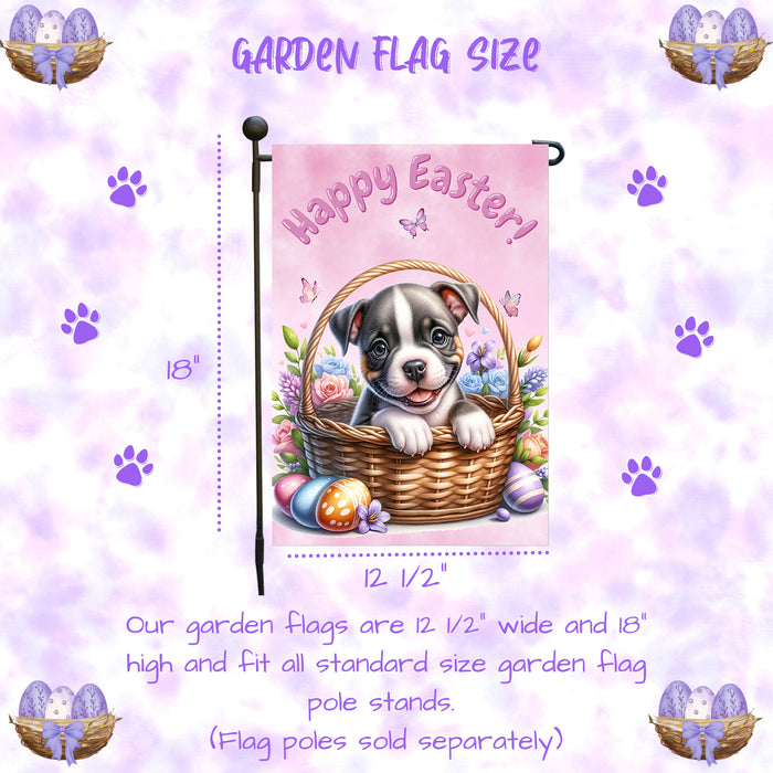 Pit Bull Dog Happy Easter Garden Flag Puppy Eggs Spring Yard Lawn Outdoor Décor 12x18 Inch Single Side and Double Sided