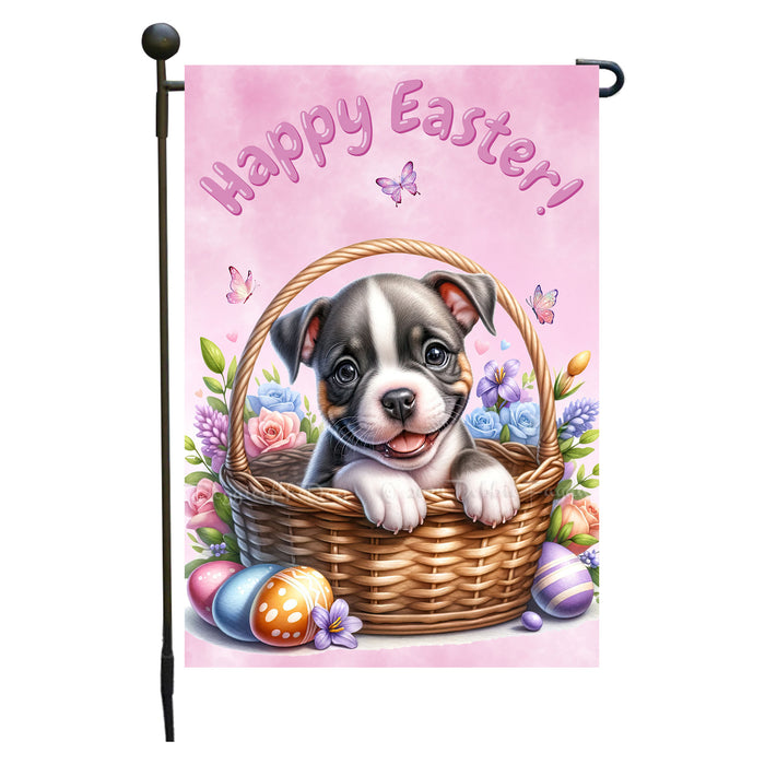Pit Bull Dog Happy Easter Garden Flag Puppy Eggs Spring Yard Lawn Outdoor Décor 12x18 Inch Single Side and Double Sided