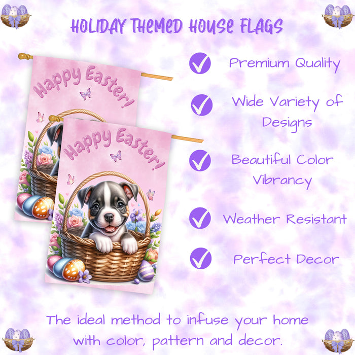 Pit Bull Easter Puppy House Flag Spring Home Yard Decor Double Sided Dog Banner 28x40 Inch Double-Sided