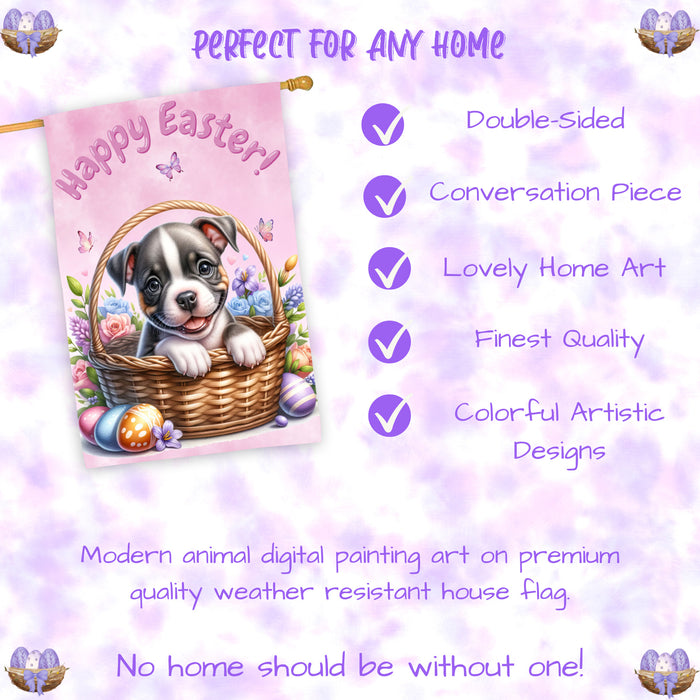 Pit Bull Easter Puppy House Flag Spring Home Yard Decor Double Sided Dog Banner 28x40 Inch Double-Sided
