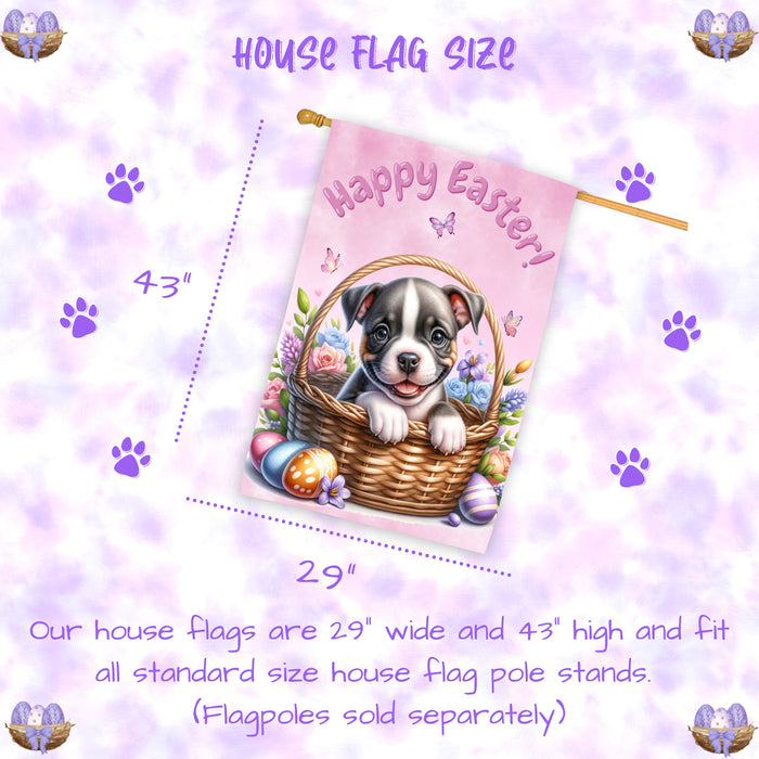 Pit Bull Easter Puppy House Flag Spring Home Yard Decor Double Sided Dog Banner 28x40 Inch Double-Sided