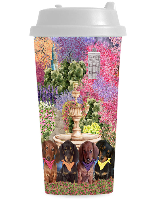 Floral Park Dachshund Dog on Double Wall Plastic Mug