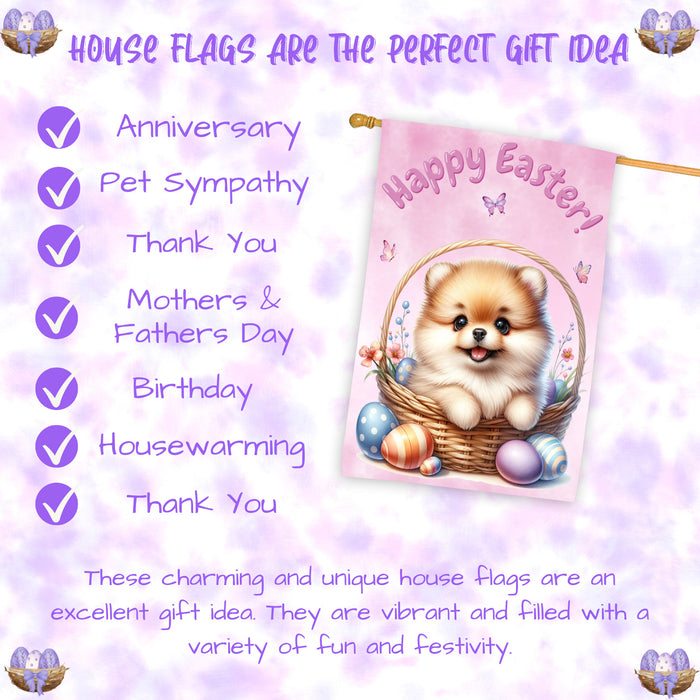 Pomeranian Spring Easter Puppy House Flag Garden Yard Outdoor Decoration Gifts 28x40 Inch Double-Sided