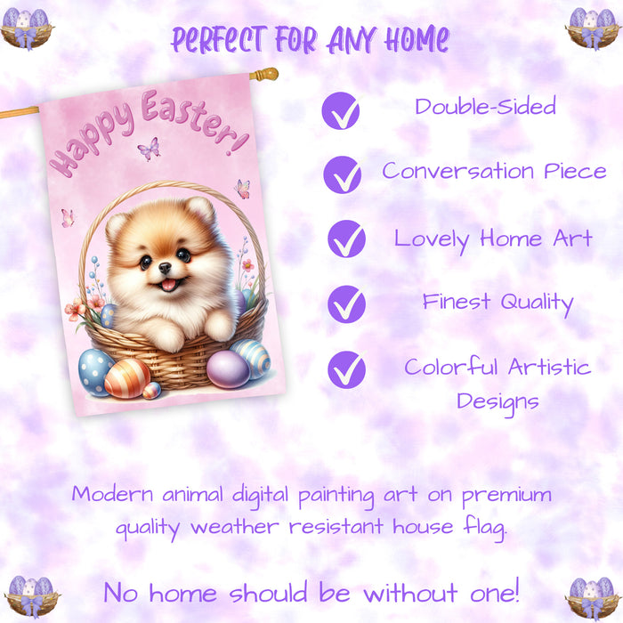 Pomeranian Spring Easter Puppy House Flag Garden Yard Outdoor Decoration Gifts 28x40 Inch Double-Sided