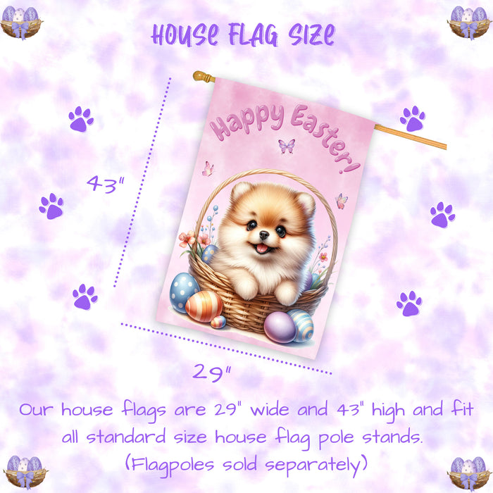 Pomeranian Spring Easter Puppy House Flag Garden Yard Outdoor Decoration Gifts 28x40 Inch Double-Sided