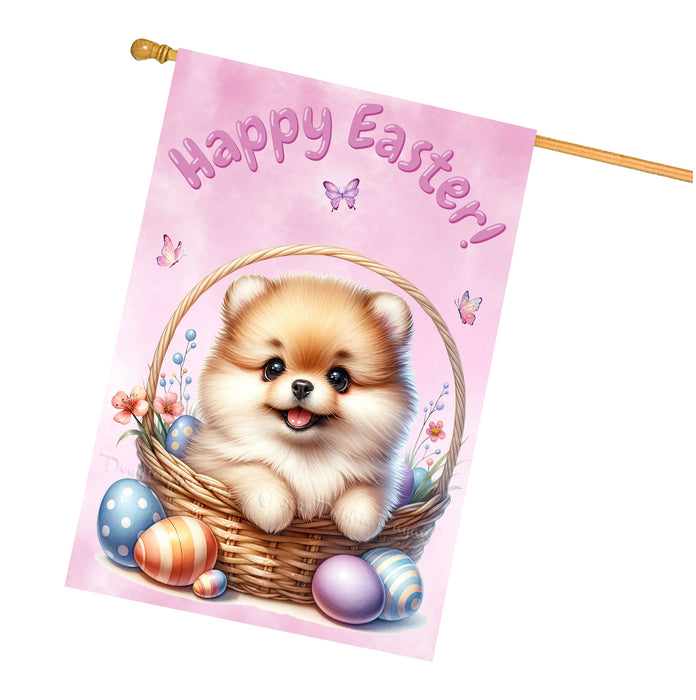 Pomeranian Spring Easter Puppy House Flag Garden Yard Outdoor Decoration Gifts 28x40 Inch Double-Sided