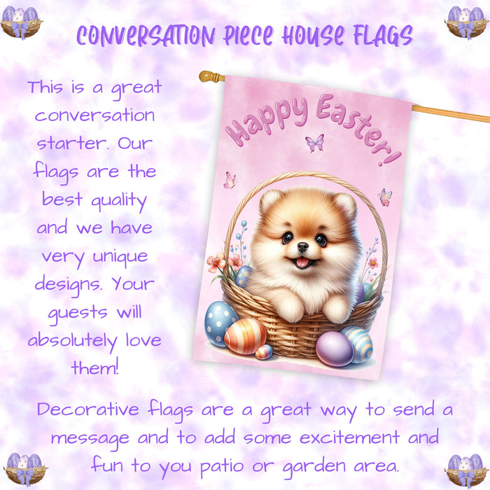 Pomeranian Spring Easter Puppy House Flag Garden Yard Outdoor Decoration Gifts 28x40 Inch Double-Sided