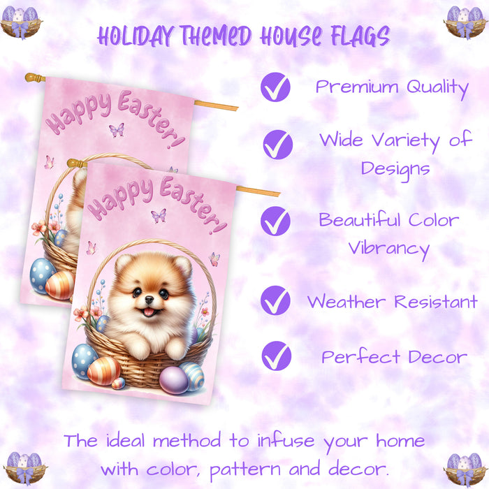 Pomeranian Spring Easter Puppy House Flag Garden Yard Outdoor Decoration Gifts 28x40 Inch Double-Sided
