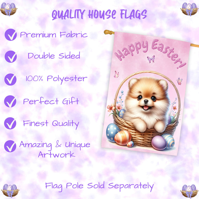 Pomeranian Spring Easter Puppy House Flag Garden Yard Outdoor Decoration Gifts 28x40 Inch Double-Sided