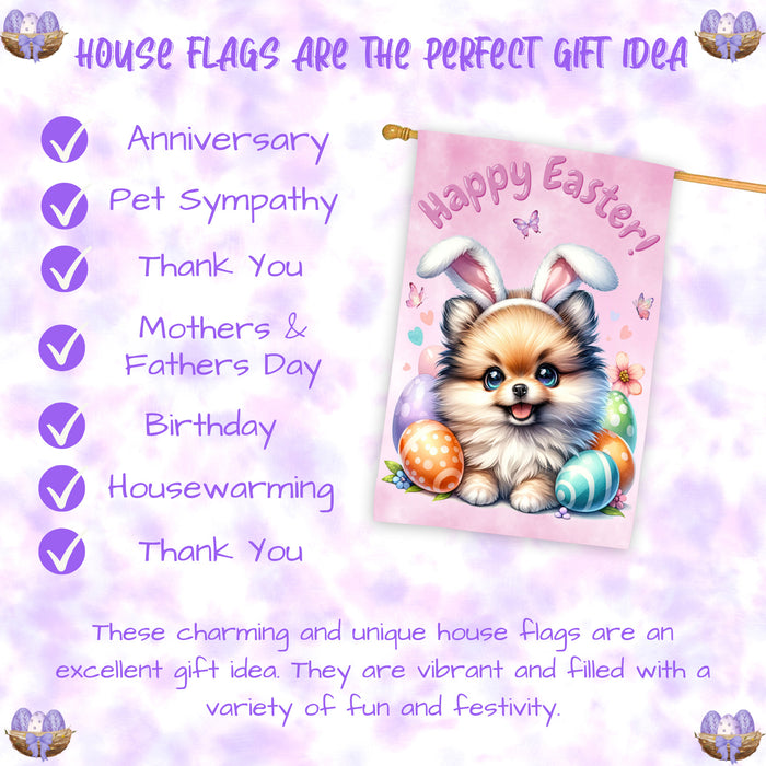 Pomeranian Easter Dog House Flag Spring Yard Decorative Banner Gifts for Pet Mom 28x40 Inch Double-Sided