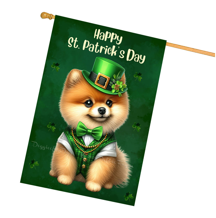 Pomeranian St. Patrick's Day Irish Doggy House Flags, Irish Decor, Pup Haven, Green Flag Design, Double Sided,Paddy Pet Fest