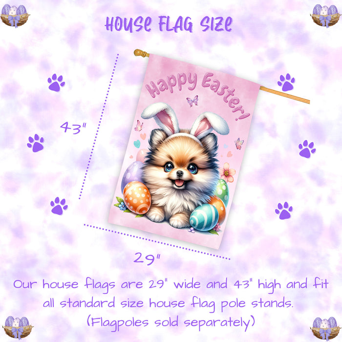 Pomeranian Easter Dog House Flag Spring Yard Decorative Banner Gifts for Pet Mom 28x40 Inch Double-Sided