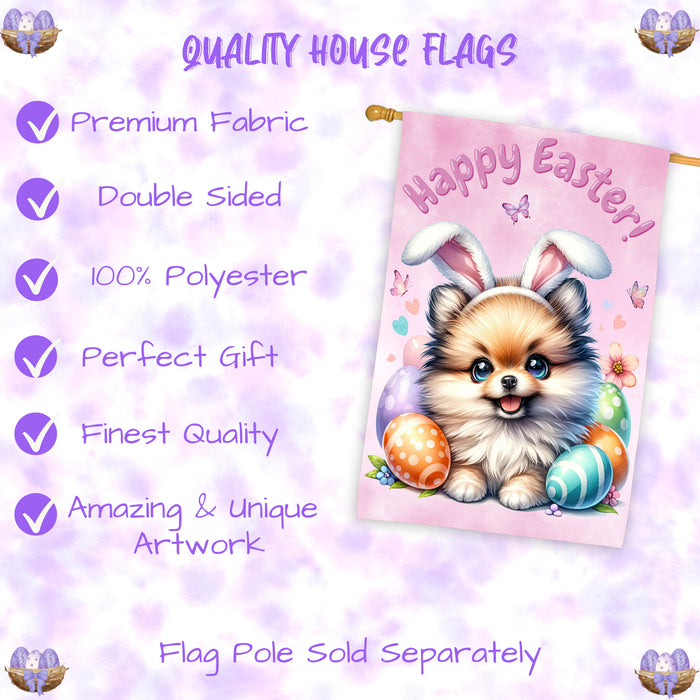 Pomeranian Easter Dog House Flag Spring Yard Decorative Banner Gifts for Pet Mom 28x40 Inch Double-Sided