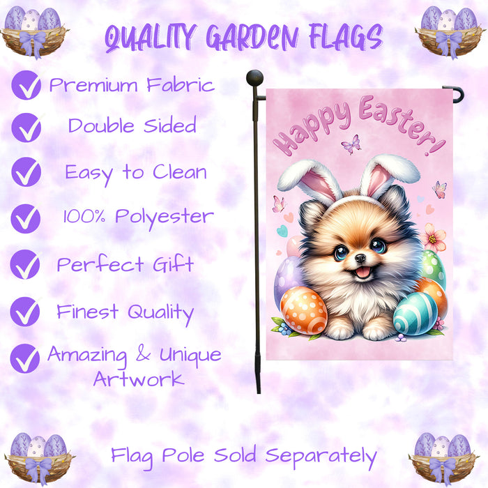 Pomeranian Dog Farmhouse Easter Garden Flag Puppy Eggs Porch Yard Outdoor Décor 12x18 Inch Single Side and Double Sided