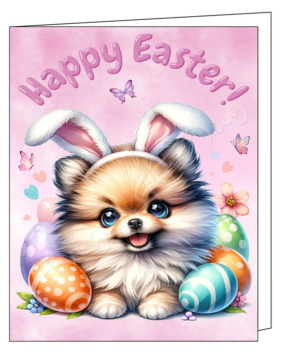 Happy Easter Pomeranian Greeting Cards, Spring Holiday Notecards Blank Inside Envelopes Included, Unique Easter Egg Cards for Dog Lovers