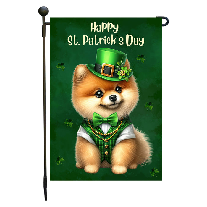 Pomeranian St. Patrick's Day Irish Dog Garden Flag, Paddy's Day Party Decor, Green Design, Pet Gift, Double Sided, Irish Doggy Delight