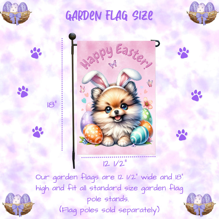 Pomeranian Dog Farmhouse Easter Garden Flag Puppy Eggs Porch Yard Outdoor Décor 12x18 Inch Single Side and Double Sided