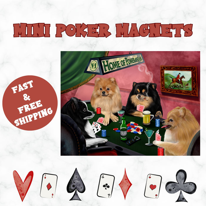 Home Of Pomeranian 4 Dogs Playing Poker Magnet Mini (3.5" x 2")