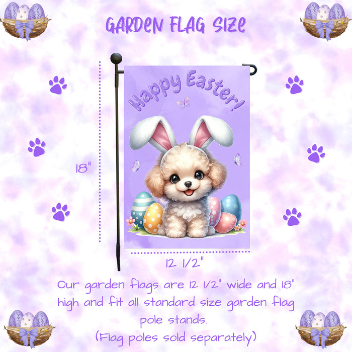 Poodle Dog Farmhouse Easter Garden Flag Puppy Eggs Porch Yard Outdoor Décor 12x18 Inch Single Side and Double Sided