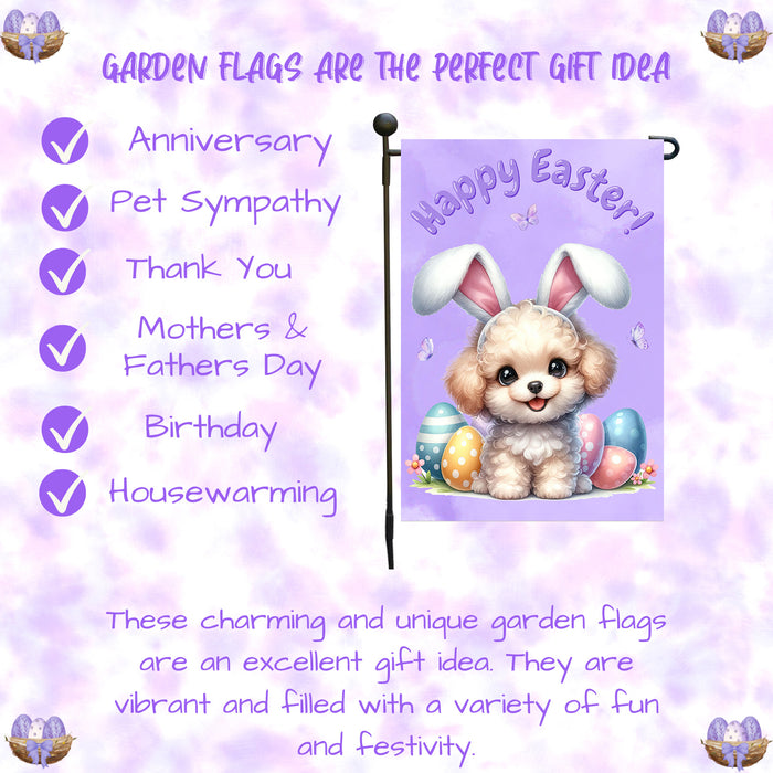 Poodle Dog Farmhouse Easter Garden Flag Puppy Eggs Porch Yard Outdoor Décor 12x18 Inch Single Side and Double Sided