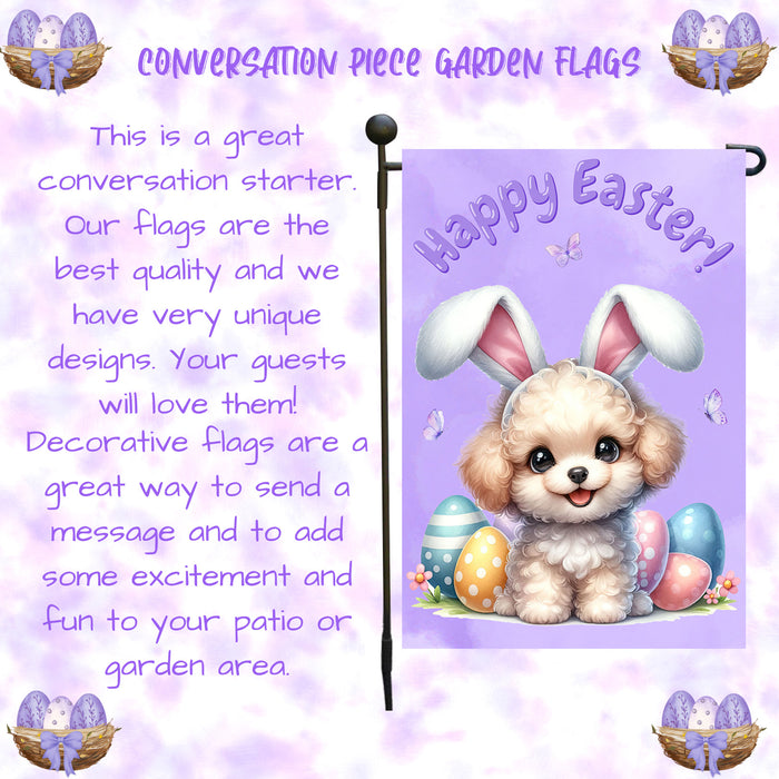 Poodle Dog Farmhouse Easter Garden Flag Puppy Eggs Porch Yard Outdoor Décor 12x18 Inch Single Side and Double Sided