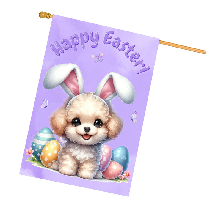Poodle Easter House Flag Puppy Eggs Outdoor Yard Holiday Decor Double Sided Flag 28x40 Inch Double-Sided