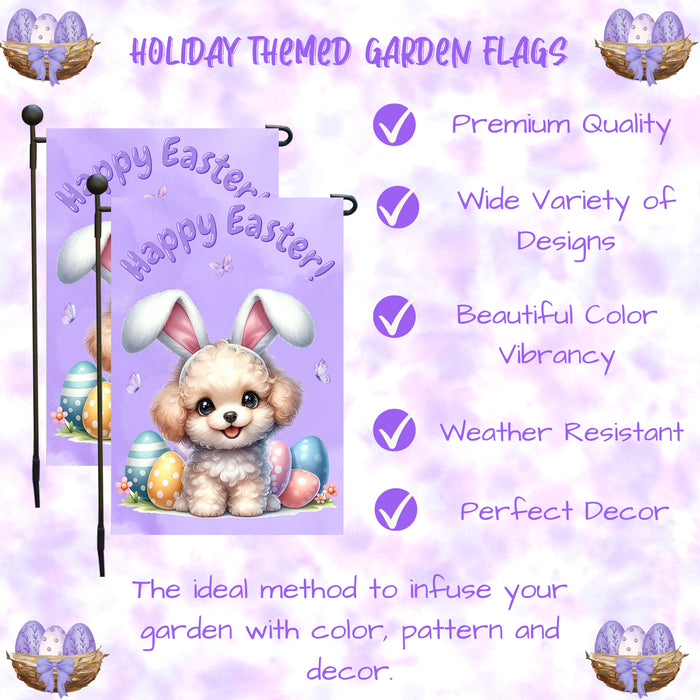 Poodle Dog Farmhouse Easter Garden Flag Puppy Eggs Porch Yard Outdoor Décor 12x18 Inch Single Side and Double Sided