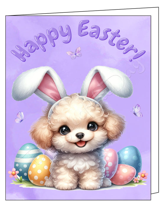 Happy Easter Poodle 2 Greeting Cards, Spring Holiday Notecards Blank Inside Envelopes Included, Unique Easter Egg Cards for Dog Lovers