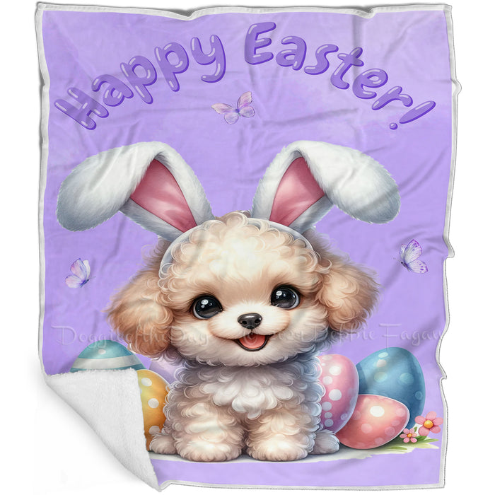 Easter Egg Hunt Poodle  with Bunny Ears Happy Easter Holiday Blanket, EGHNTBLNKTDG00078