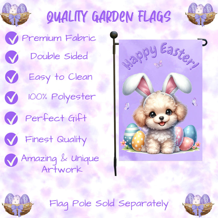 Poodle Dog Farmhouse Easter Garden Flag Puppy Eggs Porch Yard Outdoor Décor 12x18 Inch Single Side and Double Sided