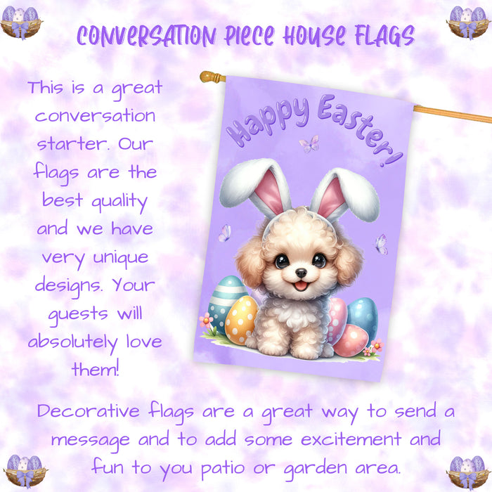 Poodle Easter House Flag Puppy Eggs Outdoor Yard Holiday Decor Double Sided Flag 28x40 Inch Double-Sided