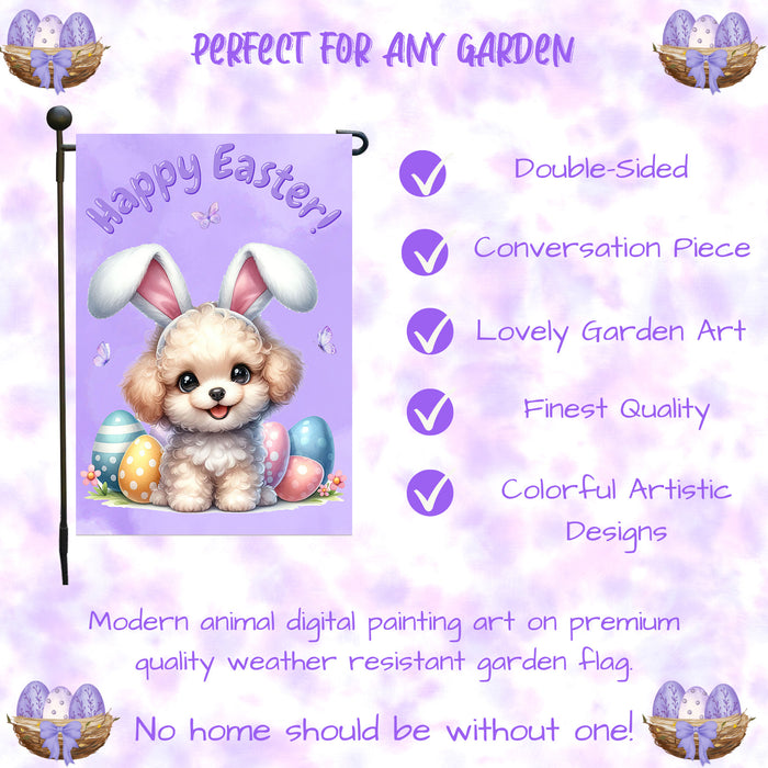 Poodle Dog Farmhouse Easter Garden Flag Puppy Eggs Porch Yard Outdoor Décor 12x18 Inch Single Side and Double Sided