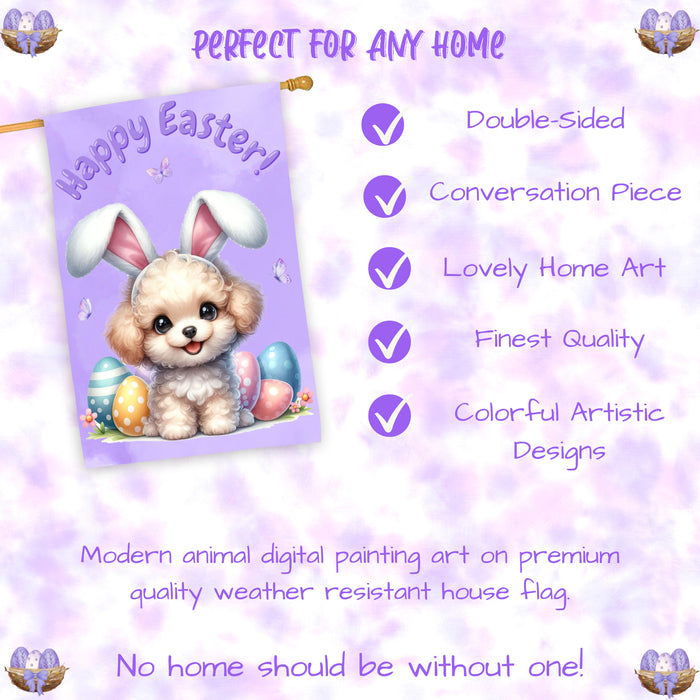 Poodle Easter House Flag Puppy Eggs Outdoor Yard Holiday Decor Double Sided Flag 28x40 Inch Double-Sided