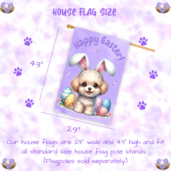 Poodle Easter House Flag Puppy Eggs Outdoor Yard Holiday Decor Double Sided Flag 28x40 Inch Double-Sided