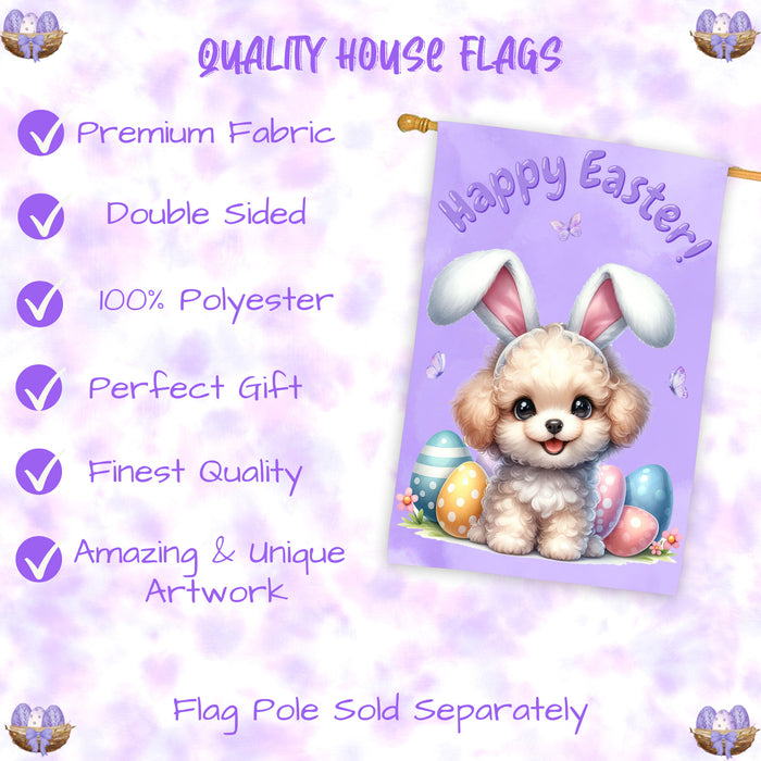 Poodle Easter House Flag Puppy Eggs Outdoor Yard Holiday Decor Double Sided Flag 28x40 Inch Double-Sided