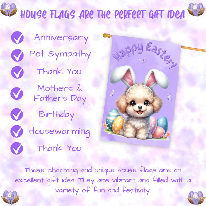Poodle Easter House Flag Puppy Eggs Outdoor Yard Holiday Decor Double Sided Flag 28x40 Inch Double-Sided