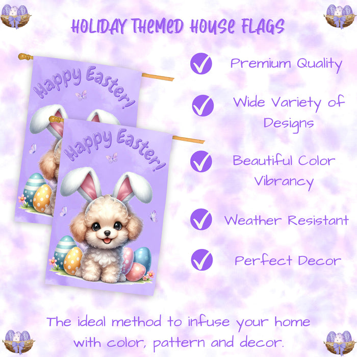 Poodle Easter House Flag Puppy Eggs Outdoor Yard Holiday Decor Double Sided Flag 28x40 Inch Double-Sided