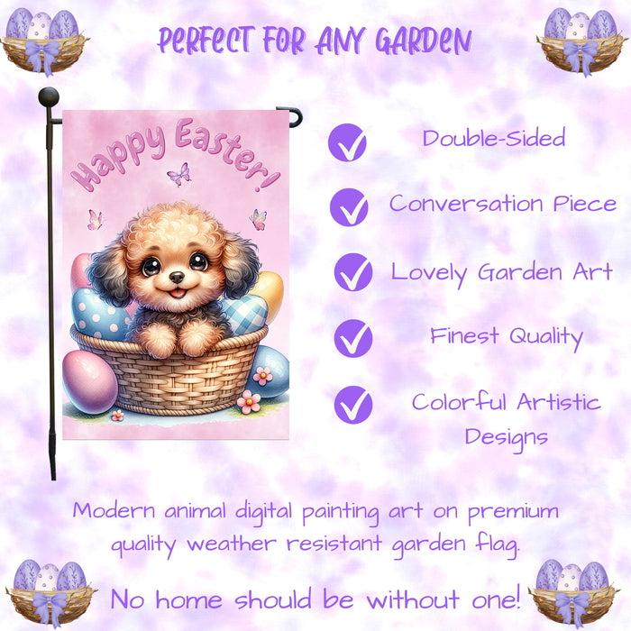 Poodle Happy Easter Puppy Garden Flag Eggs Spring Outdoor Yard Lawn Décor 12x18 Inch Single Side and Double Sided