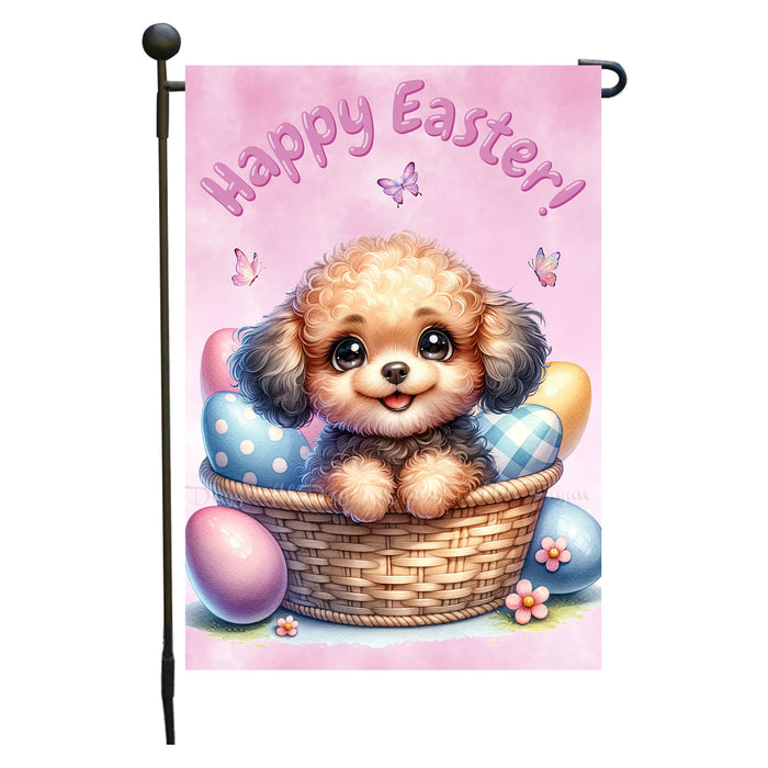Poodle Happy Easter Puppy Garden Flag Eggs Spring Outdoor Yard Lawn Décor 12x18 Inch Single Side and Double Sided