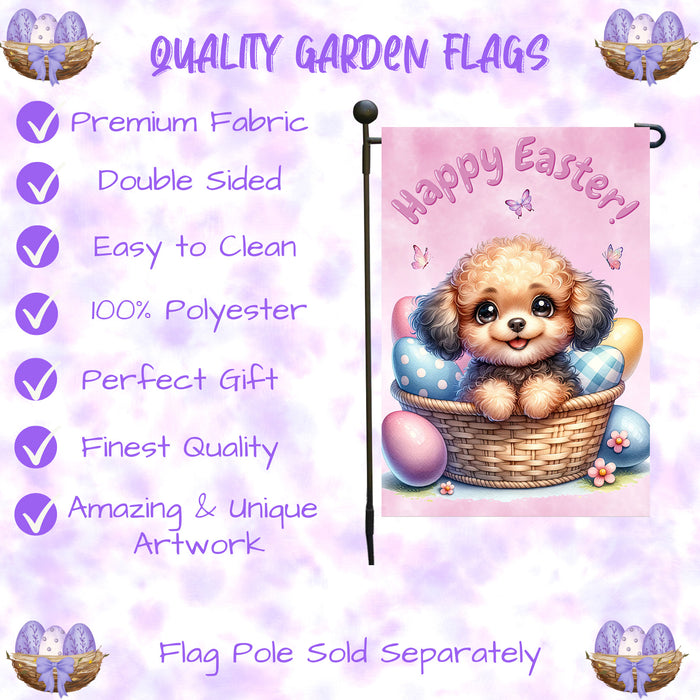 Poodle Happy Easter Puppy Garden Flag Eggs Spring Outdoor Yard Lawn Décor 12x18 Inch Single Side and Double Sided