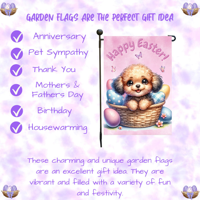 Poodle Happy Easter Puppy Garden Flag Eggs Spring Outdoor Yard Lawn Décor 12x18 Inch Single Side and Double Sided