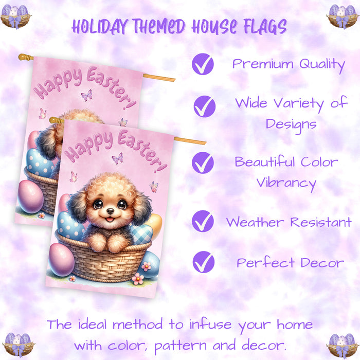 Poodle Spring Easter Puppy House Flag Home Outdoor Decorative Dog Flag Gifts 28x40 Inch Double-Sided