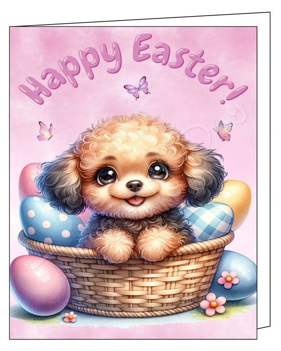 Happy Easter Poodle Greeting Cards, Spring Holiday Notecards Blank Inside Envelopes Included, Unique Easter Egg Cards for Dog Lovers