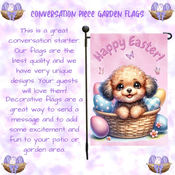 Poodle Happy Easter Puppy Garden Flag Eggs Spring Outdoor Yard Lawn Décor 12x18 Inch Single Side and Double Sided