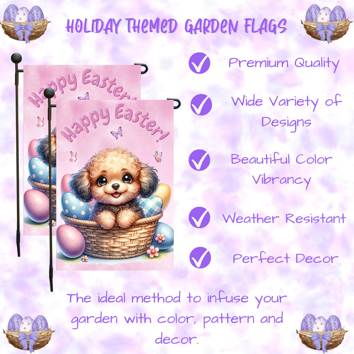 Poodle Happy Easter Puppy Garden Flag Eggs Spring Outdoor Yard Lawn Décor 12x18 Inch Single Side and Double Sided