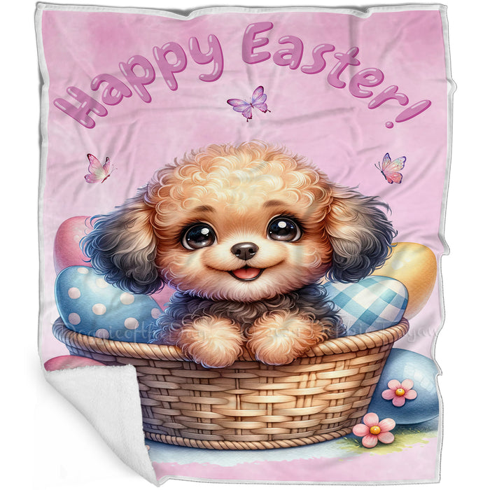 Easter Egg Hunt Poodle with Bunny Ears Happy Easter Holiday Blanket, EGHNTBLNKTDG00077