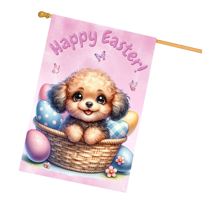 Poodle Spring Easter Puppy House Flag Home Outdoor Decorative Dog Flag Gifts 28x40 Inch Double-Sided