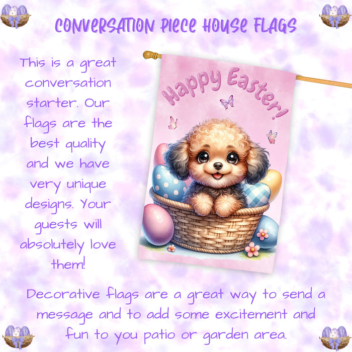Poodle Spring Easter Puppy House Flag Home Outdoor Decorative Dog Flag Gifts 28x40 Inch Double-Sided